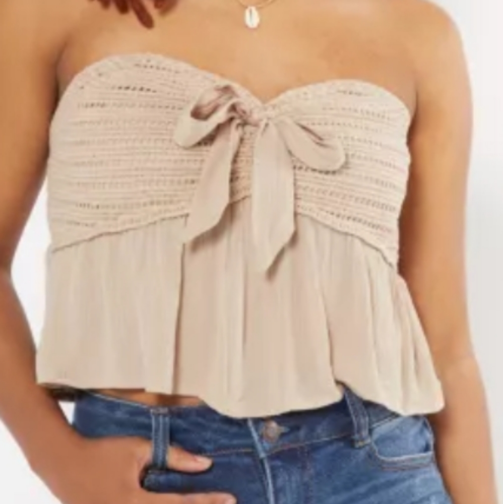 Taupe Crocheted Babydoll Tube Top